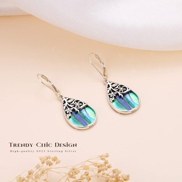 Sterling Silver Leverback Dangle Earring Women Teardrop Filigree 14K Gold Flower - Picture 6 of 7